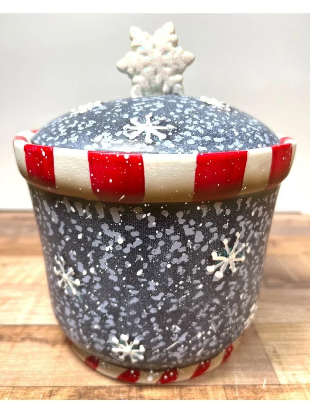 Whimsical Winter Snowman Ceramic Storage Canister With Decorative Lid